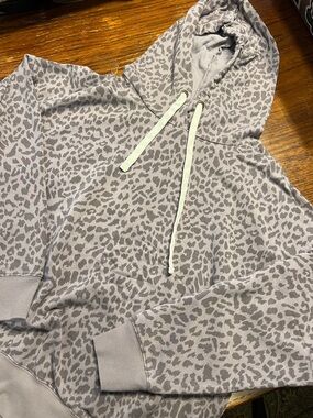 Buffalo David Bitton Purple Leopard-Print Hoodie with Cream Drawstring